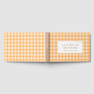 Rustic sweet orange gingham plaid checked guest book