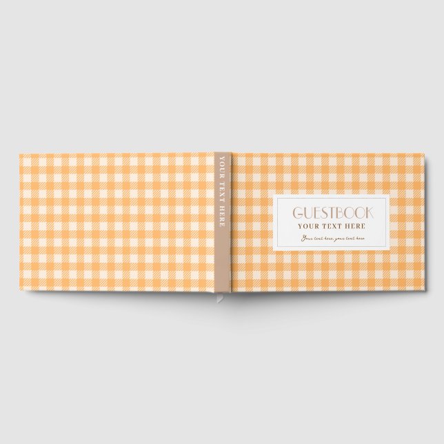 Rustic sweet orange gingham plaid checked guest book (Full)