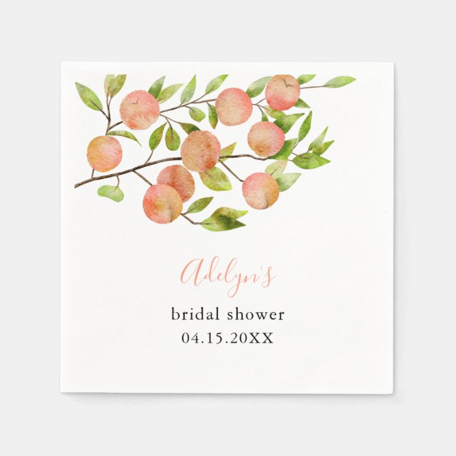 Rustic Sweet Peach Bridal Shower Napkin (Front)