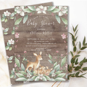 Rustic Sweet Woodland Deer Twins Baby Shower Invitation