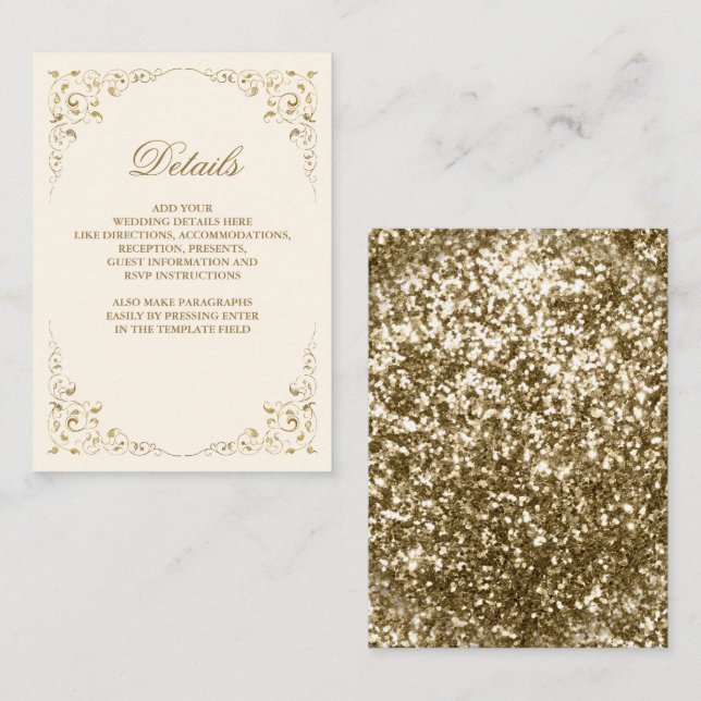 Rustic Swirl Frame Cream and Gold Wedding Details Enclosure Card (Front/Back)