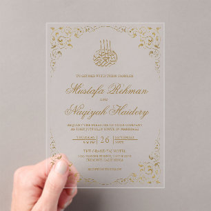 Rustic Swirl Frame Gold Muslim Wedding Acrylic Invitations
