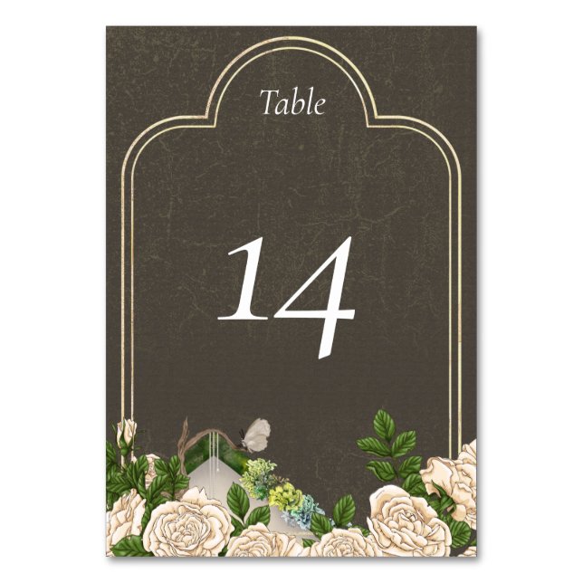 Rustic Table Number card roses and lichens wedding (Front)