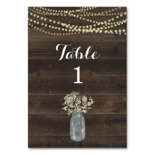 Rustic Table Number Card - Wood & Baby's Breath