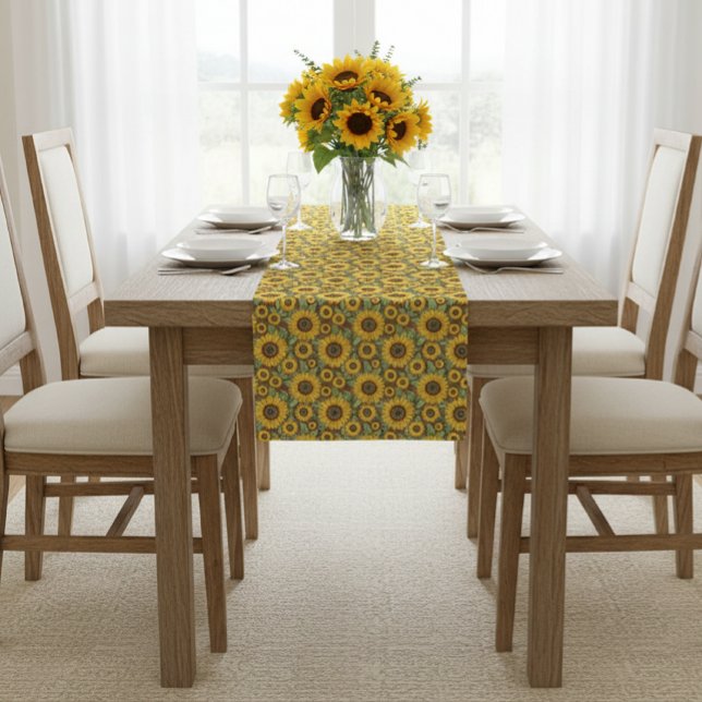 Rustic Table Runner with Sunflower Print, Brown  (Creator Uploaded)