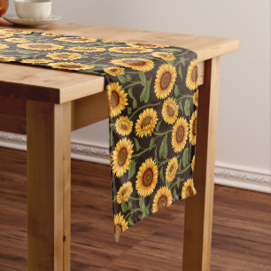 Rustic Table Runner with Sunflower Print, Brown