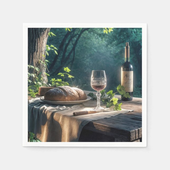 Rustic Table With Wine In A Forest Napkin (Front)