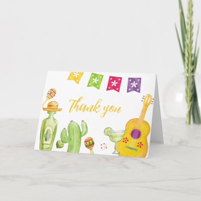 Rustic Taco 'Bout Cactus Lime Guitar Baby Shower Thank You Card (Front)