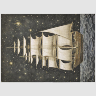 Rustic Tall Ship Gold & Black Decoupage Tissue Paper