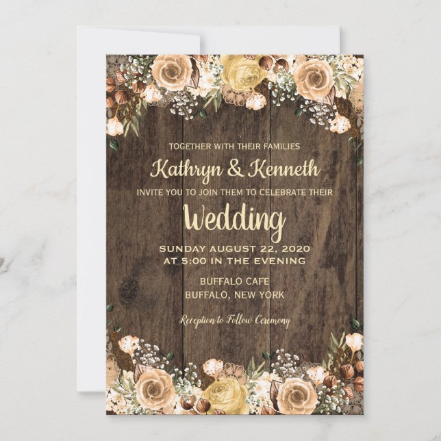 Rustic Tan Bird Wood Country Wedding Invitation (Front)