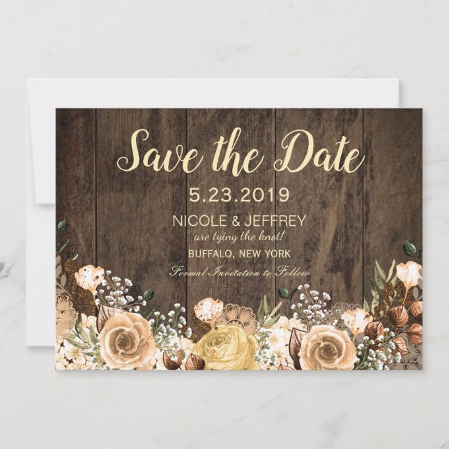Rustic Tan Bird Wood Country Wedding Save the Date (Front)