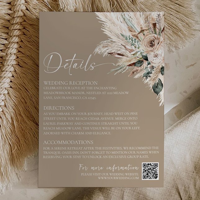 Rustic Tan Boho Wedding Enclosure Details Card (Rustic Tan Boho Wedding Details Card Template | Terracotta Fall Enclosure Card Printable )