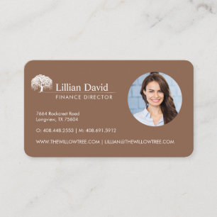 Rustic Tan Brown & White Willow Tree Logo Photo Business Card