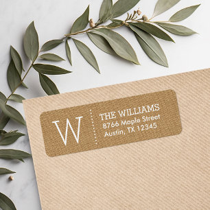 Rustic Tan Burlap Custom Monogram Return Address Return Address Label