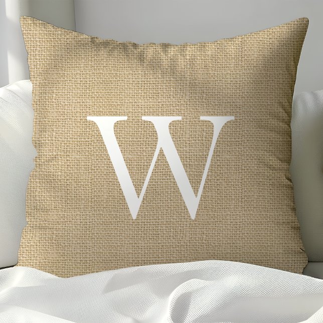 Rustic Tan Burlap Custom Monogrammed Throw Pillows (Creator Uploaded)