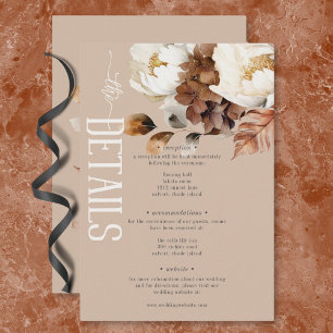 Rustic Tan Cream & Brown Fall Floral Details Enclosure Card