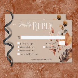 Rustic Tan Cream & Brown Fall Floral Dinner RSVP Card