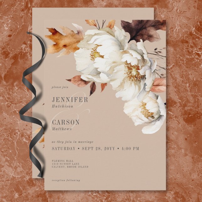 Rustic Tan Cream & Brown Fall Floral & Leaves Invitation (Rustic Tan Cream & Brown Fall Floral & Leaves Invitation)