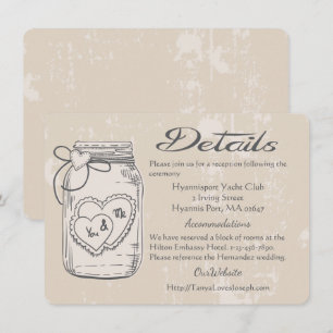 Rustic Tan Details Wedding Mason Jar Hearts Brown Invitation