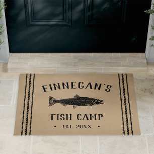 Rustic Tan Personalized Fishing Cabin Doormat
