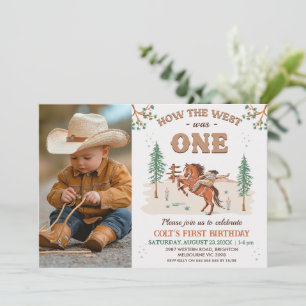 Rustic Tan Photo How West Was One 1st Birthday  Invitation