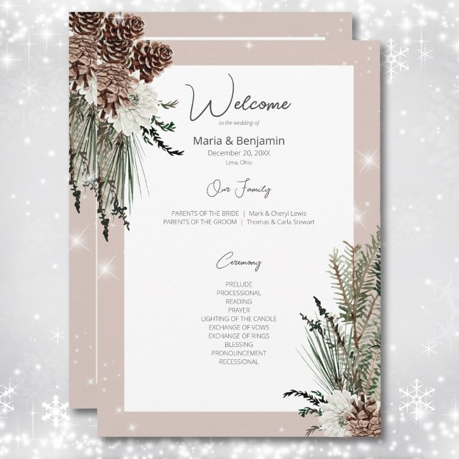 Rustic Tan Pine Winter Sparkle Wedding Program (Rustic Tan Pine Winter Sparkle Wedding Program)