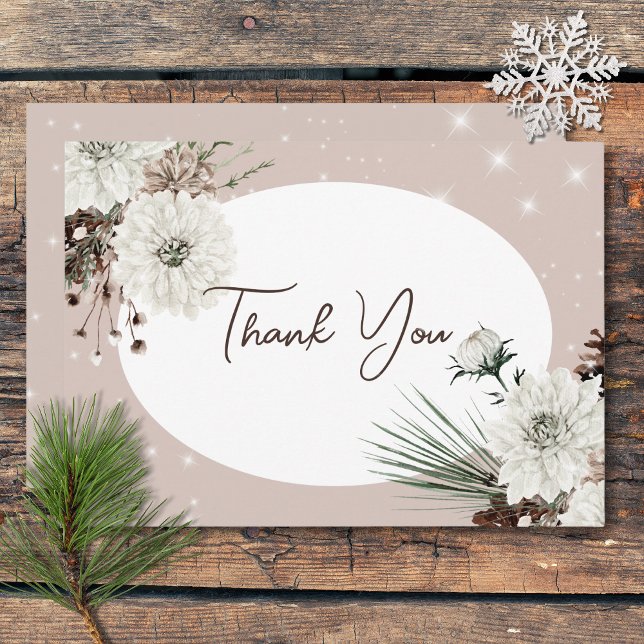 Rustic Tan Pine Winter Sparkle Wedding Thank You Card (Rustic Tan Pine Winter Sparkle Wedding Thank You Card)