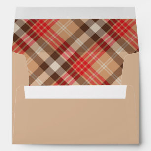 Rustic Tan Red Brown Tartan Plaid Holiday Envelope