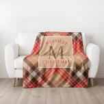 Rustic Tan Red Tartan Plaid Christmas Monogram Fleece Blanket<br><div class="desc">Cosy holiday fleece blanket features a rustic elegant beige,  tan,  red,  and brown tartan plaid pattern with a custom "Merriest Christmas" family monogram initial design that can be personalised.</div>