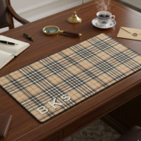 Rustic Tan White & Black Tartan Plaid Monogram