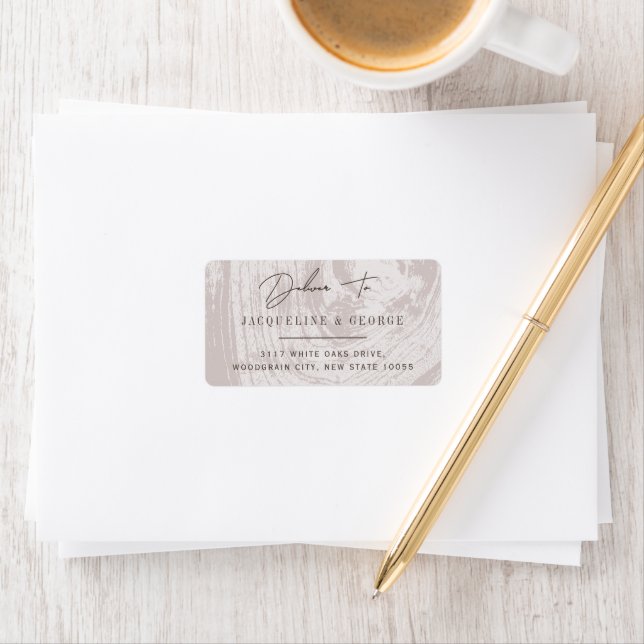Rustic Tan Wood Grain Autumn Wedding Address Label (Insitu)