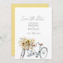 Rustic Tandem Bicycle Sunflower Watercolor Wedding