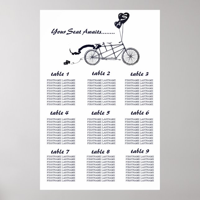 Rustic Tandem Bicycle Wedding Seating Chart (Front)