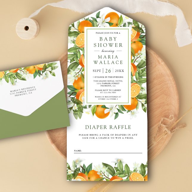 Rustic Tangerine Citrus Orange Baby Shower All In One Invitation (Creator Uploaded)