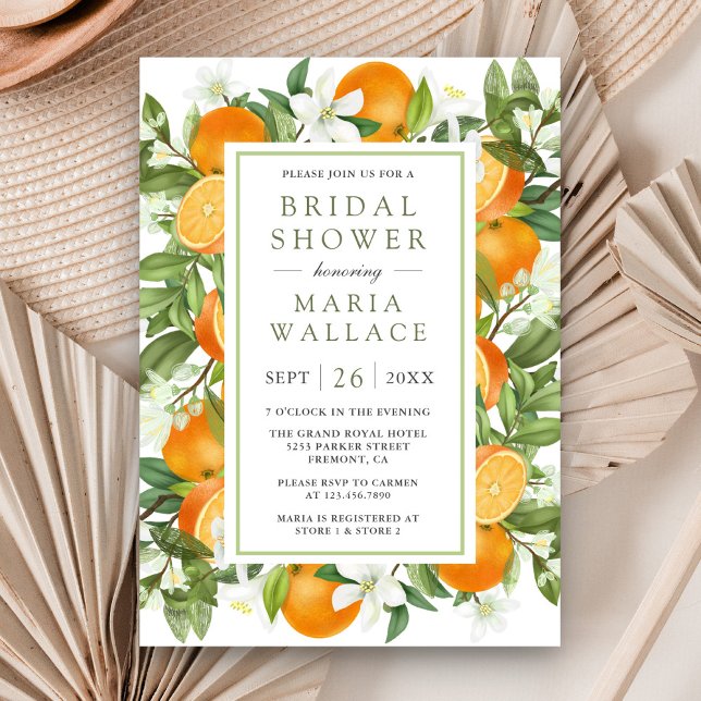 Rustic Tangerine Citrus Orange Photo Bridal Shower Invitation (Creator Uploaded)