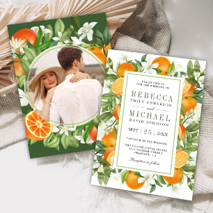 Rustic Tangerine Citrus Orange Photo Wedding Invitation