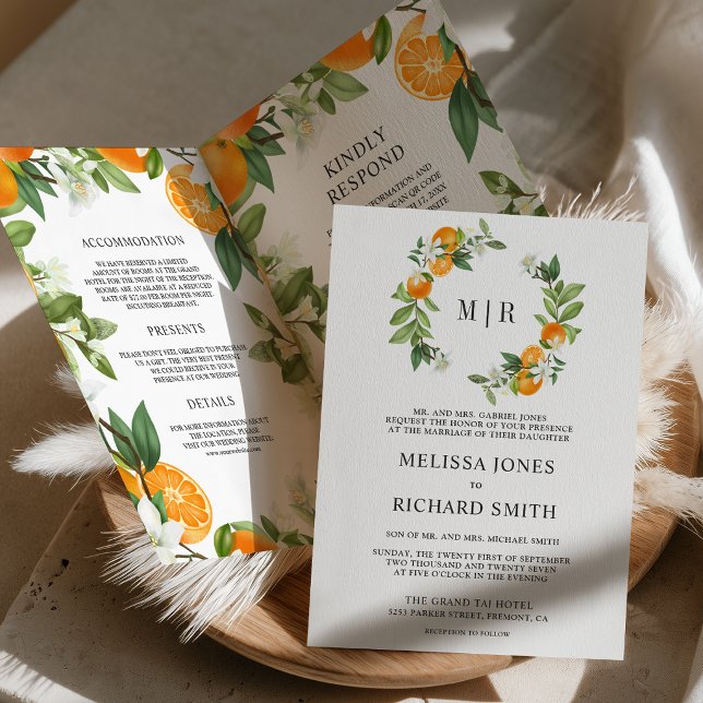 Rustic Tangerine Citrus Orange QR Code Wedding Invitation (Creator Uploaded)