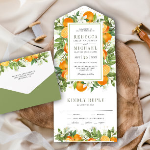 Rustic Tangerine Citrus Orange Wedding All In One Invitation