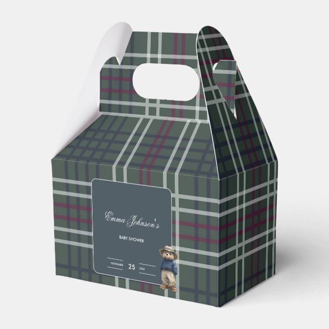 Rustic Tartan Bear Baby Shower Favour Box (Front Side)