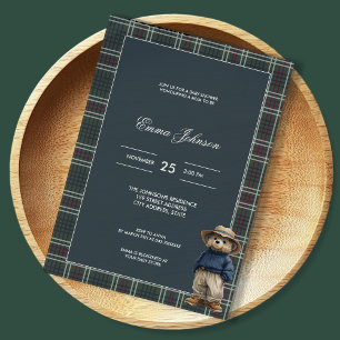 Rustic Tartan Bear Baby Shower Invitation