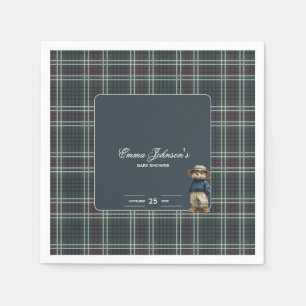 Rustic Tartan Bear Baby Shower Napkin