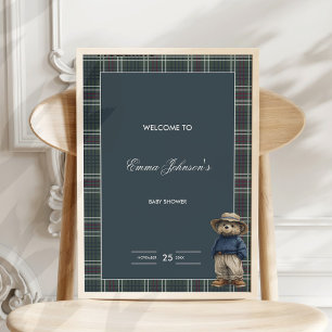 Rustic Tartan Bear Baby Shower Poster