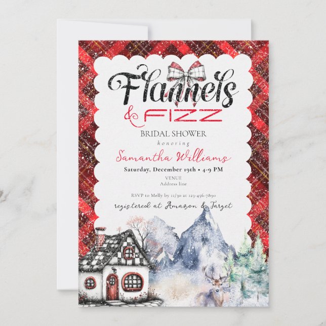 Rustic Tartan Flannel & Fizz Winter Bridal Shower Invitation (Front)