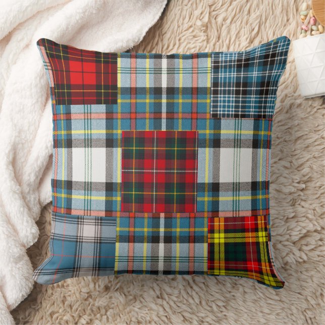 Rustic Tartan Patchwork Plaid Colourful Pattern Cushion (Blanket)