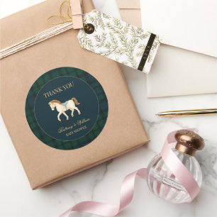 Rustic Tartan Plaid Horse Baby Shower  Classic Round Sticker