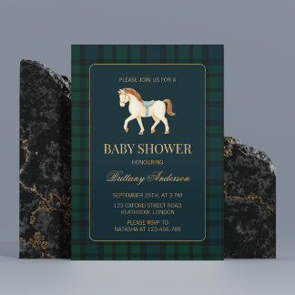 Rustic Tartan Plaid Horse Baby Shower  Invitation