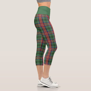 Rustic Tartan Plaid Red Green Check Mum Capri Leggings