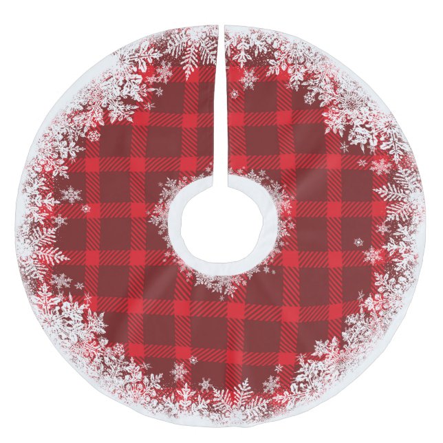 Rustic Tartan Plaid Snowflake Tree Skirt (Front)