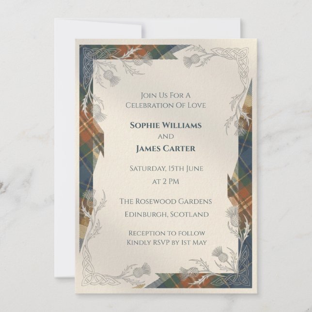 Rustic Tartan Thistle Celtic Wedding Suite Invitat Invitation (Front)