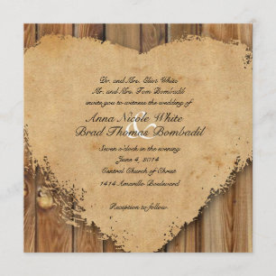 Rustic Tattered Heart Wood Look Country Wedding Invitation